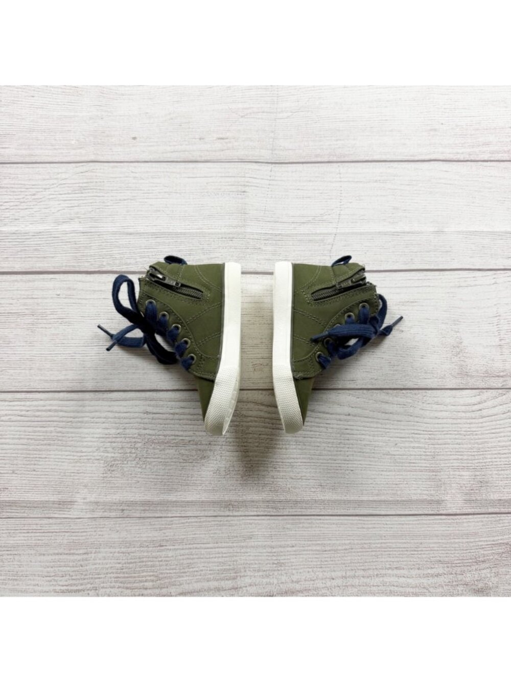 Cat & Jack Lace Up High Top Sneakers Olive Green Navy Toddler Casual Shoes 6 - Picture 3 of 6